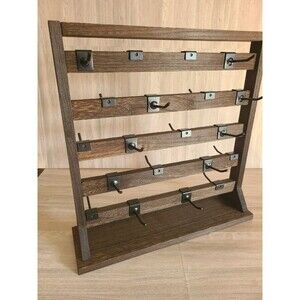 Wooden Jewelry Rack – 5-Tier Display Stand with 25 Metal Hooks, Rustic Organizer